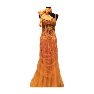 Embroidered Wedding Evening Cocktail Beaded Runway Silk Scarf Mesh Corset Dress